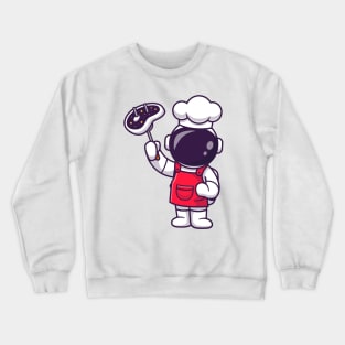 Cute Astronaut Chef With Grilled Meat Cartoon Crewneck Sweatshirt